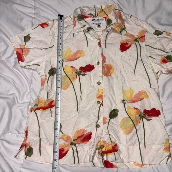 Vtg Columbia Floral Print Button Up Shirt Womens Large Linen Blend Vintage - Picture 4 of 5